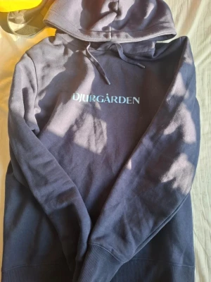 Blå Djurgården hoodie med huva - Mörkblå hoodie från Djurgården med tryckt text på bröstet. Klassisk modell med huva och dragsko samt ribbade muddar vid ärmslut och nederkant. Perfekt för dig som vill visa vilket lag du hejar på. Mjuk och skön bomullskänsla.