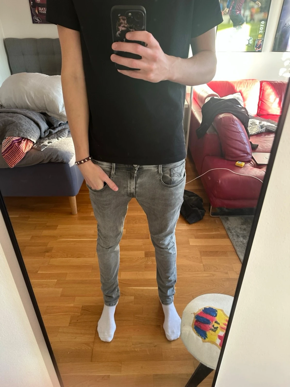 Gråa anbass jeans från repaly - 1