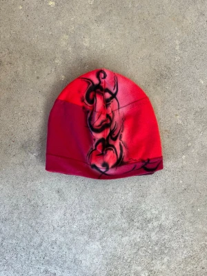 Airbrushed patchwork beanie - Sewn by us from old fabric scraps and airbrushed by Shamo