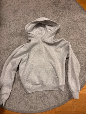 Grå hoodie från Gina Tricot XS - En stilren ljusgrå hoodie från Gina Tricot, kollektionen Basically Basics. Hoodien har en klassisk huva, magficka och ribbade muddar vid ärmslut och nederkant. Perfekt för en chill och avslappnad look.