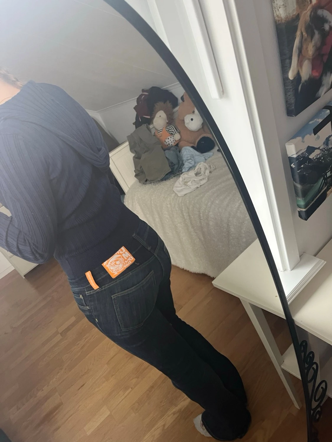 Mörkblå ribbad hoodie med dragkedja - 3