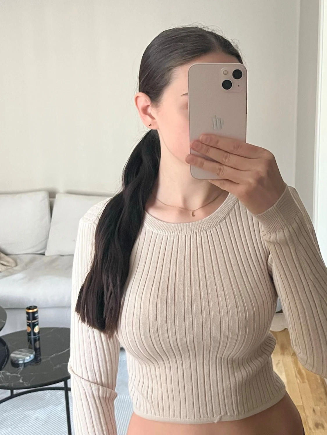 Beige ribbad stickad tröja ONLY - 2