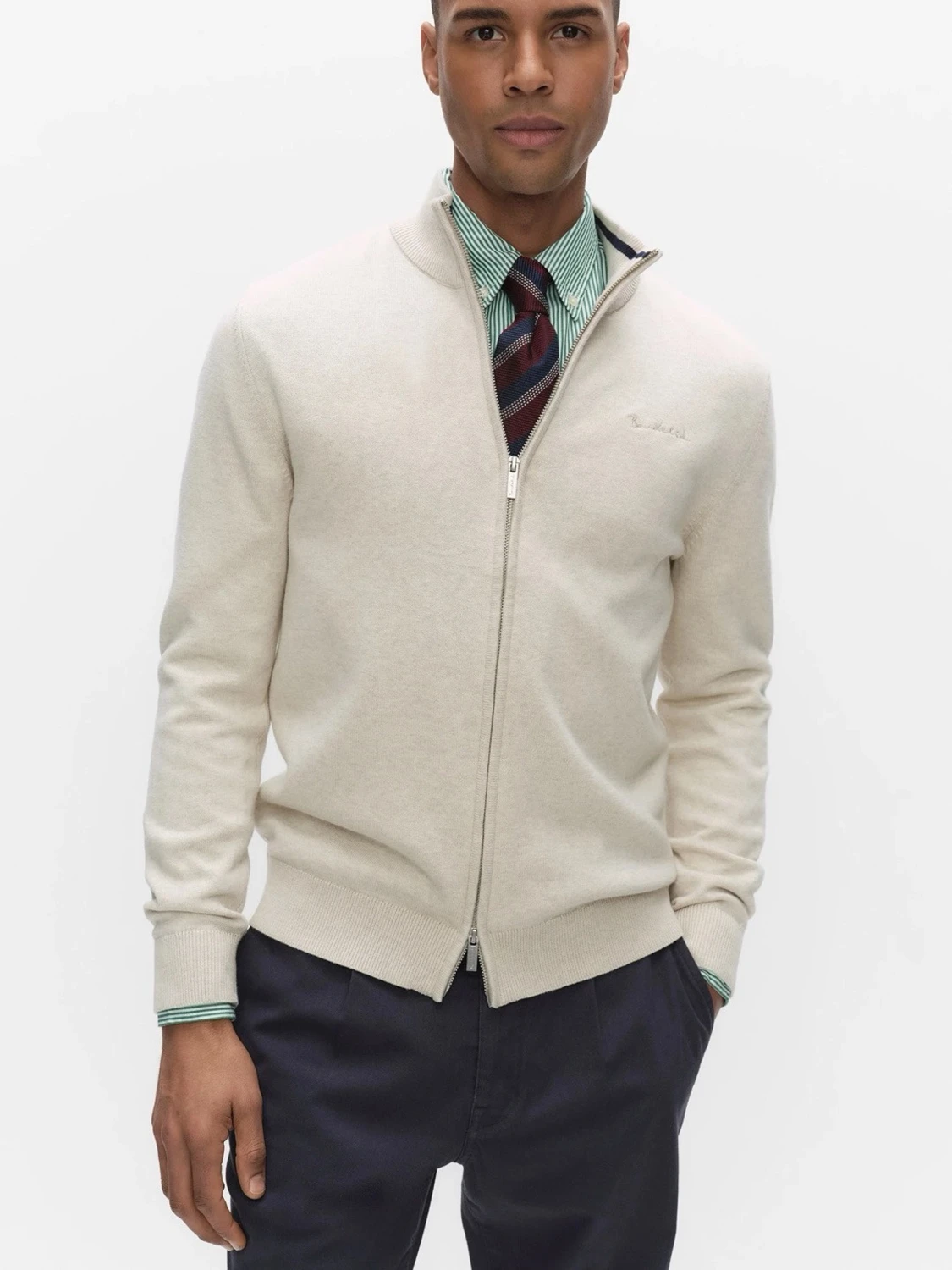 Beige ziptröja med ståkrage - 2