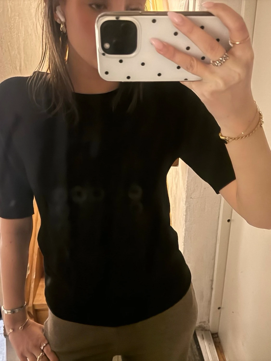 Svart ribbad t-shirt i bomull