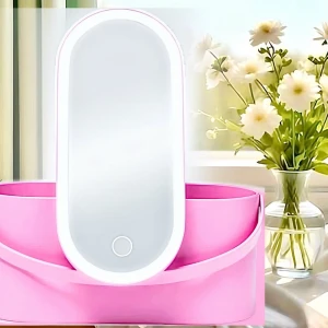 Rosa Beauty Box med spegel & ledljus!  - Rosa Beauty Box med spegel & ledljus. Mått: 12 x 20 cm. I fint skick! 