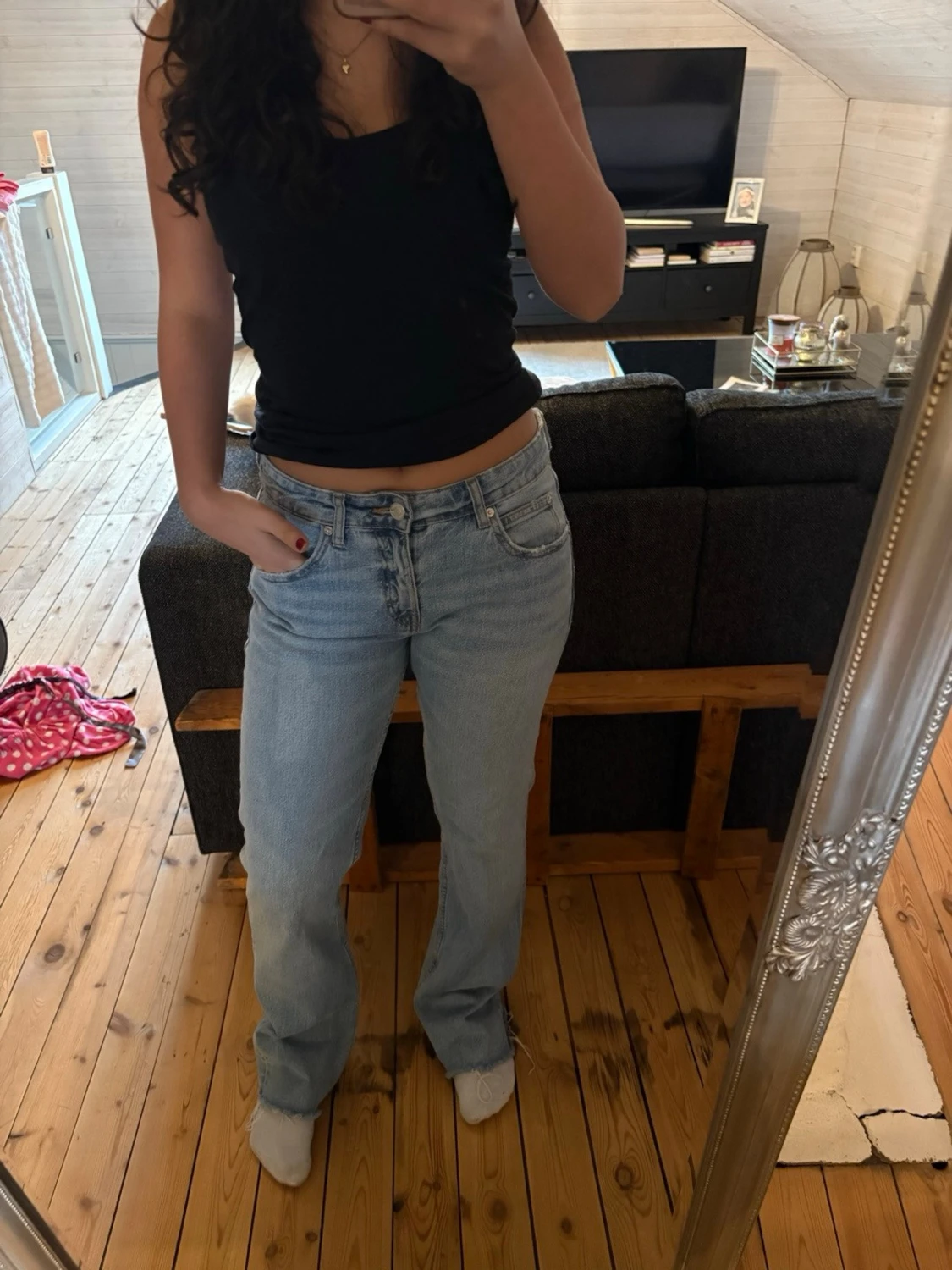 Ljusblå raka jeans med hög midja