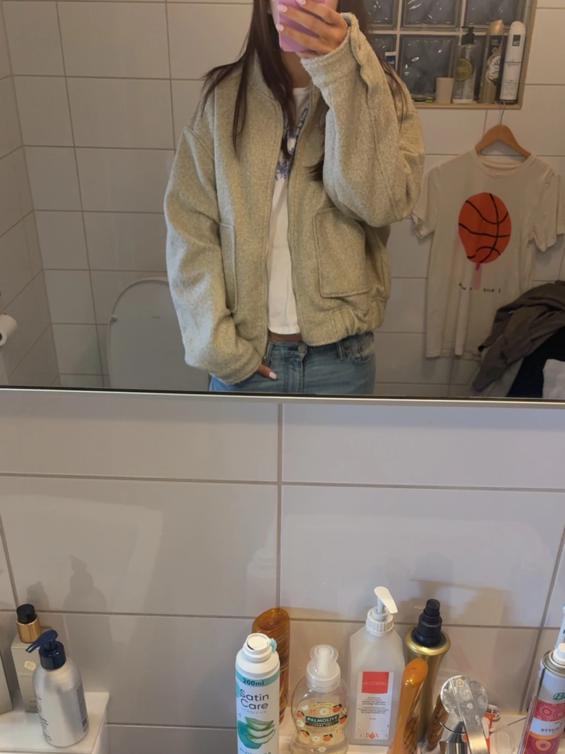 Beige bomberjqcka med dragkedja - 5