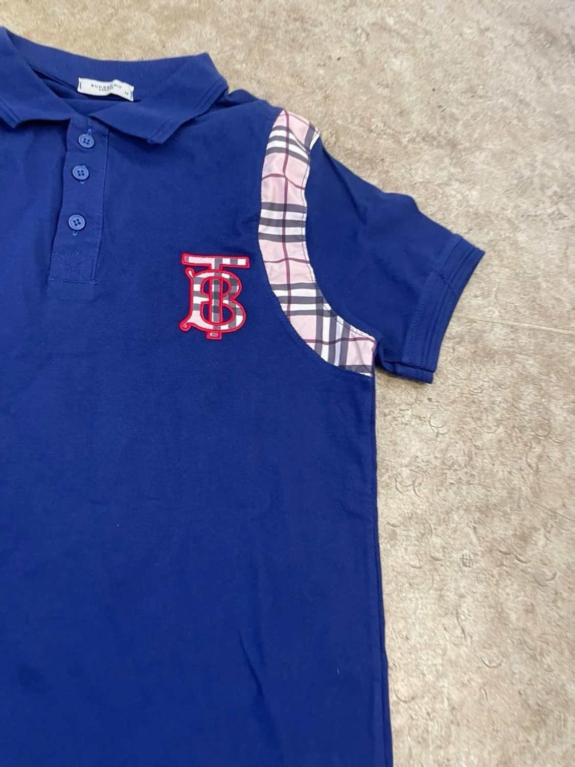 Blå pikétopp med rutiga detaljer - 1