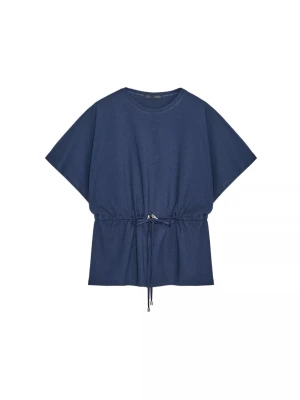 Mörkblå topp med snörning i midjan - Snygg mörkblå topp med knyte