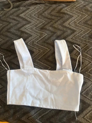 Blå croppad linnetopp - Säljer en enkel och stilren blå croppad linnetopp med breda axelband. Toppen är ärmlös och har raka linjer, perfekt för att matcha med höga jeans eller kjol. Materialet känns mjukt och lätt, vilket gör den skön att bära under varma dagar.