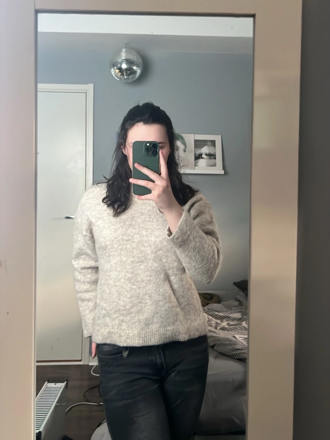 Beige stickad tröja i ullmix