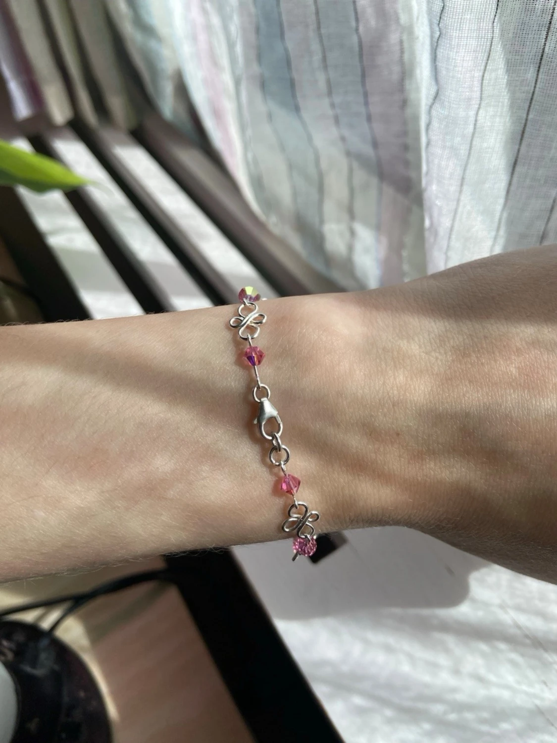 Handgjort 925 silver armband med rosa pärlor  - 3