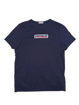 Moncler Tricolor Logo T-Shirt - •The T-Shirt  has been gently used and is in very good condition • Size: S •Color: Navy •Retail price: 3500Sek •Pit to Pit: 49cm Length: 65cm