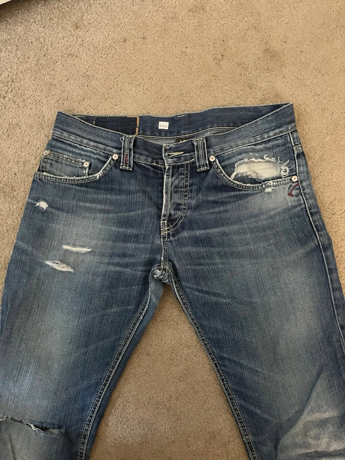 Blå slitna skinny jeans herr - 2