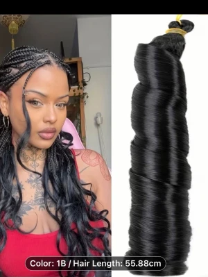 Svart lockigt löshår 56cm - Säljer ett paket löshår i färg 1B (nattsvart) med vackra lockar. Hårlängden är ca 56 cm och håret är mjukt och glansigt. Perfekt för flätor eller att förlänga håret. Kommer i förpackning, syntetmaterial.