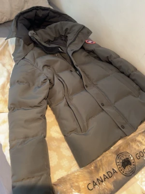  cannada goose jacka - En vinterjacka i storlek xs från cannada goose i färgen mörkgrön/grönaktig som inte har några skador men den är ganska smutsig och kommer se helt ny ut efter en tvätt. Pälset och påsen till jackan och pälset följer med