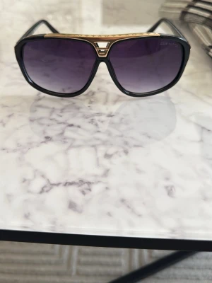 Svarta lv solglasögon - Snygga svarta solglasögon med gulddetaljer och fina bågar . Glasen är mörka med en snygg toning. Perfekta för dig som vill ha en exklusiv och trendig look.