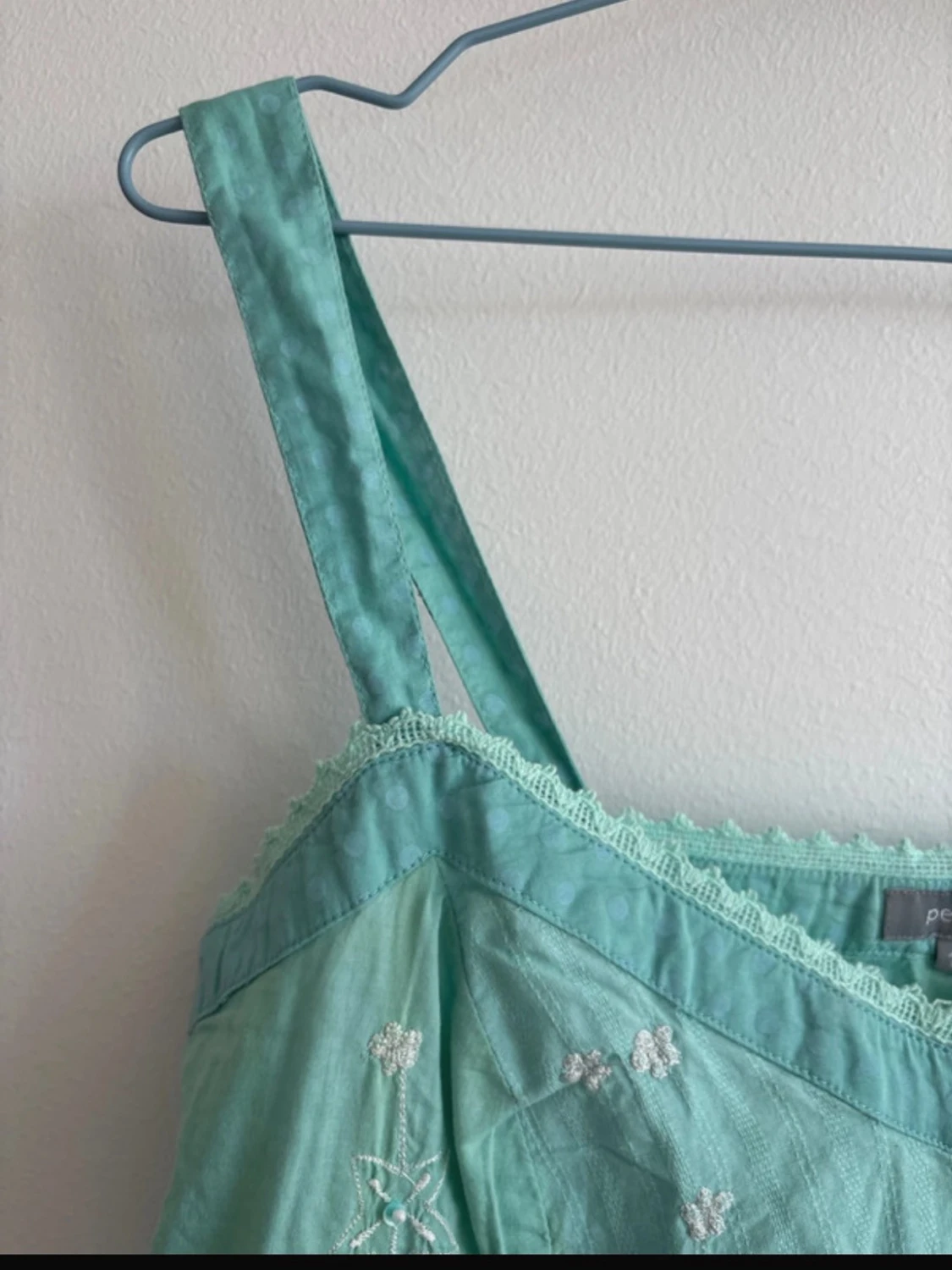 Vintage Mintgrön broderad linnetopp - 2