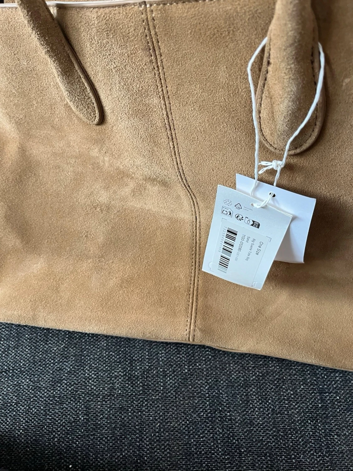 Stor beige toteväska i mocka - 2