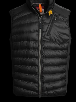 Svart dunväst från Parajumpers - Snygg svart dunväst från Parajumpers med quiltad design, hög krage och gul detalj vid halsen. Västen har dragkedja framtill, en sned bröstficka med dragkedja och meshpaneler på sidorna för extra komfort. Perfekt för lager-på-lager och streetstyle.