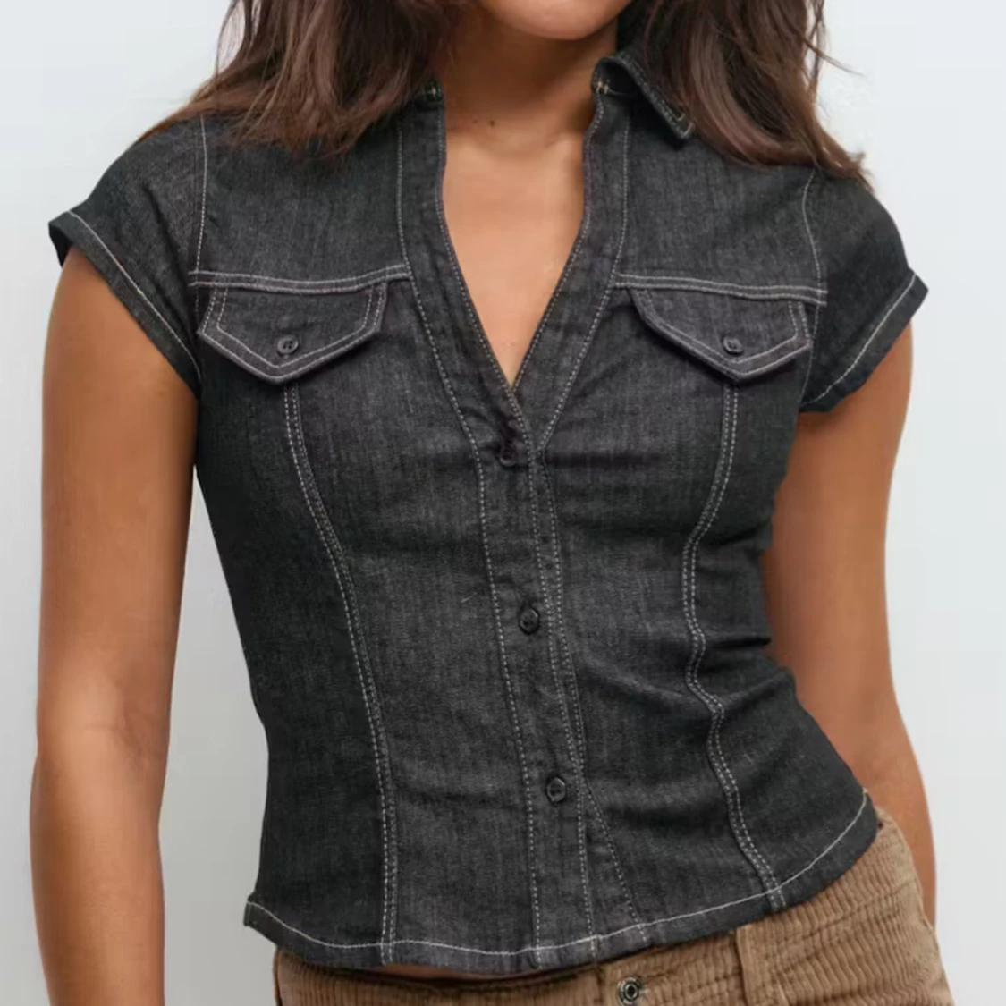 Fitted denim topp Gina tricot - 1