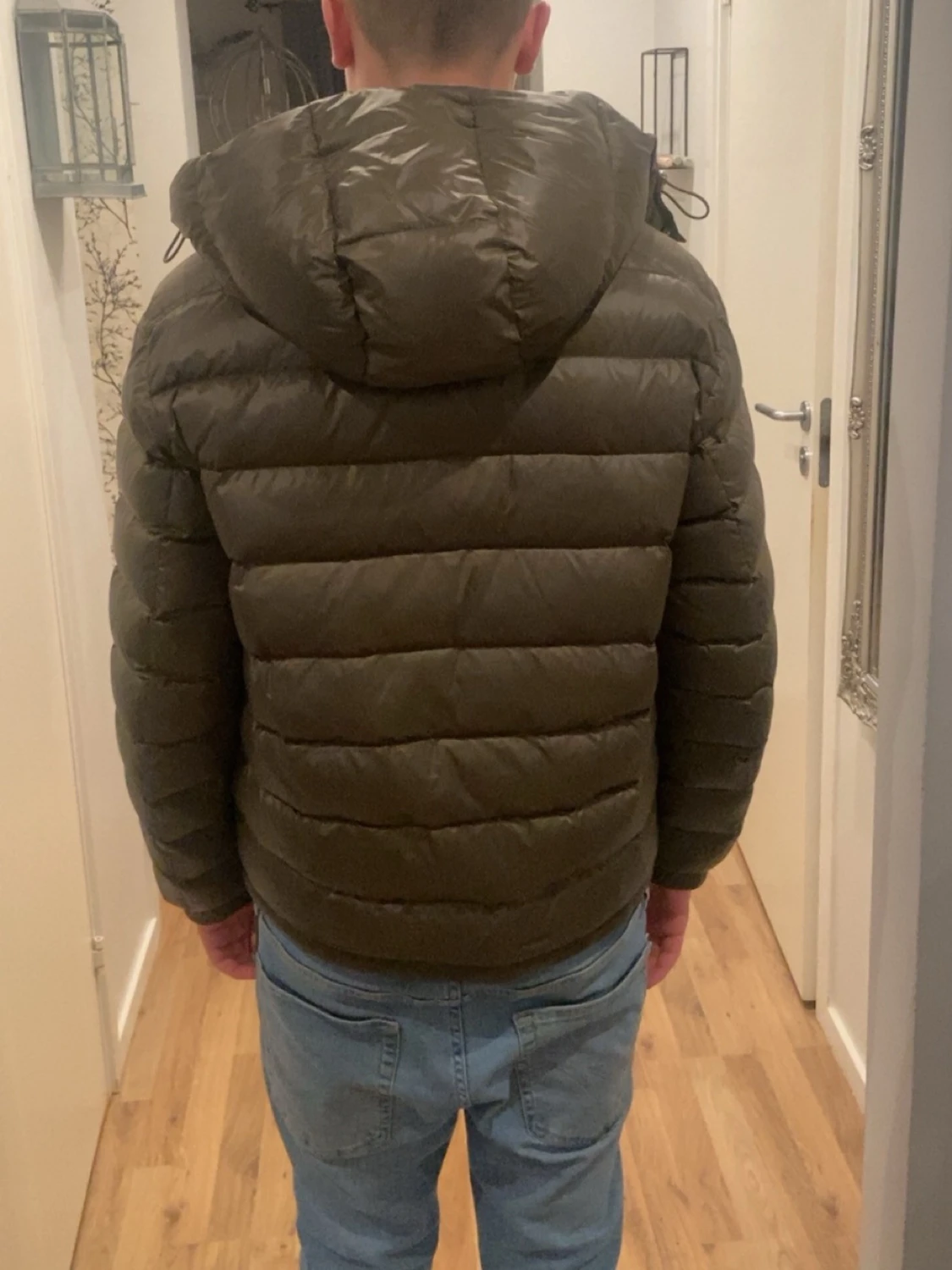 Mörkgrön dunjacka med huva - 1