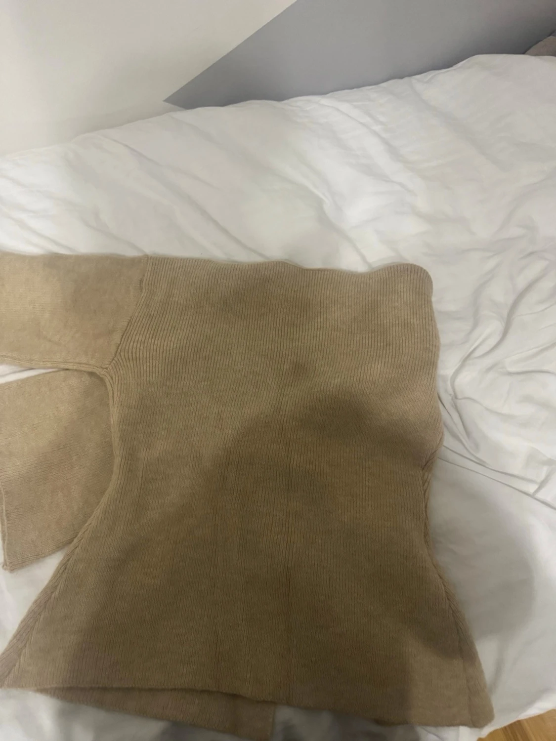 Beige ribbad omlottkofta - 2