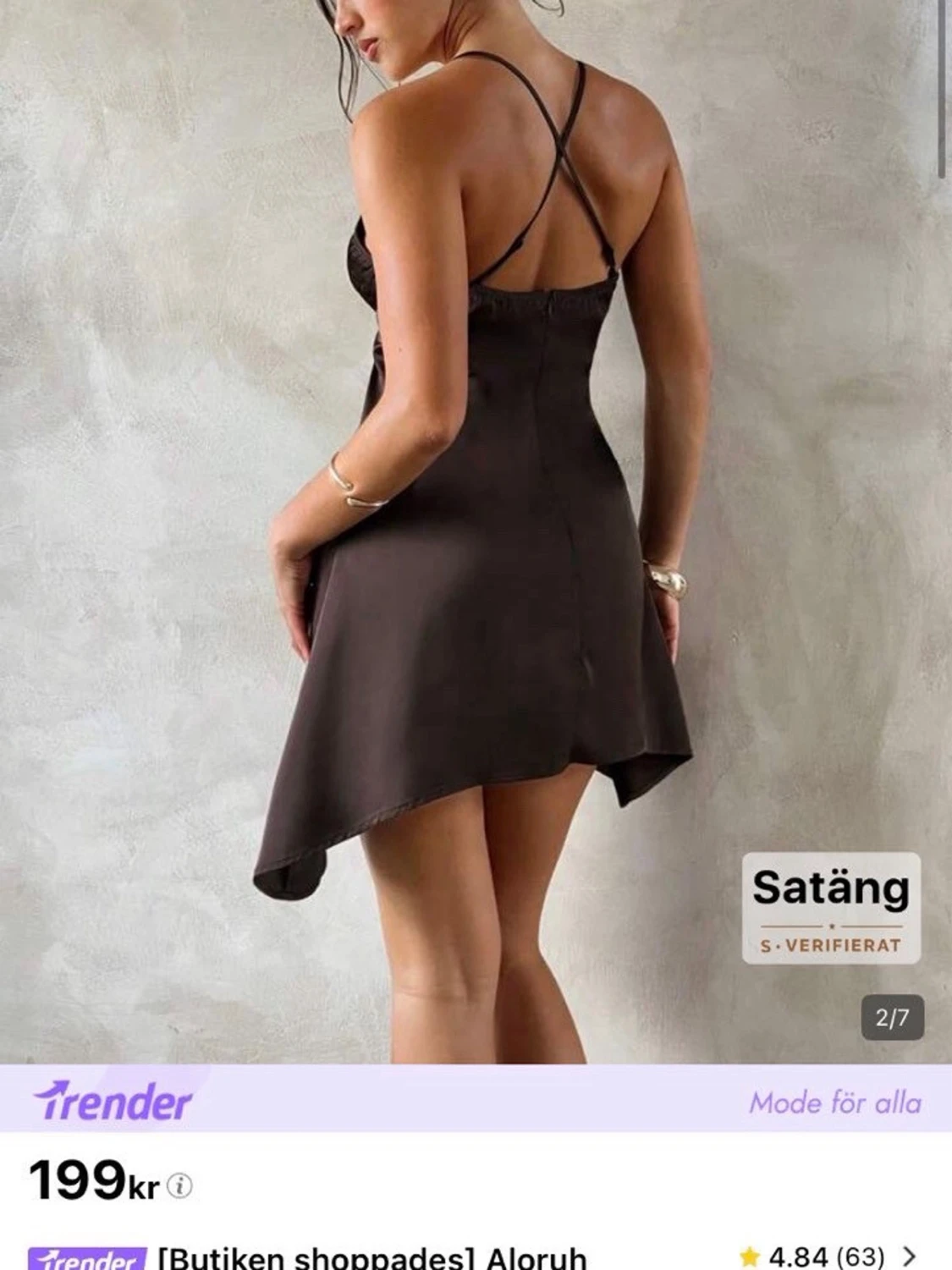 Brun kort klänning med smala band - 3