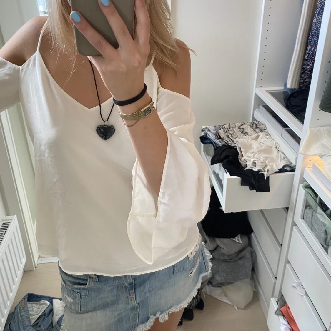 Vit tröja topp volang trekvartsarmad - 90