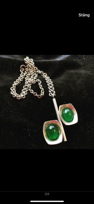 Halsband gröna rhinestones  - Vintage halsband i tenn av designern Jörgen Jensen 