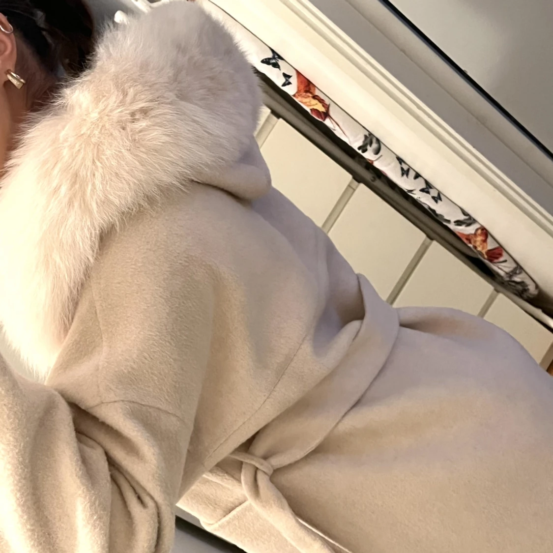  Cashmere kappa med äkta päls  - 90