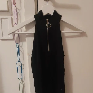 Svart linne - Svart ribbat linne med hög krage och en dragkedja högst upp på framsida. Ändast använd några gånger. 