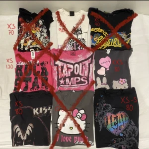 y2k-toppar - (skriv för bild på hela) priser o storlekar står i annonsen💓 kommer inte ha tid att fixa bild på hur dem ser ut på kroppen :/ sista bilden är långärmade resten är tishor först till kvarn på allt❤️‍🔥 frakt varierar de flesta kostar 43 att frakta några 30 :)