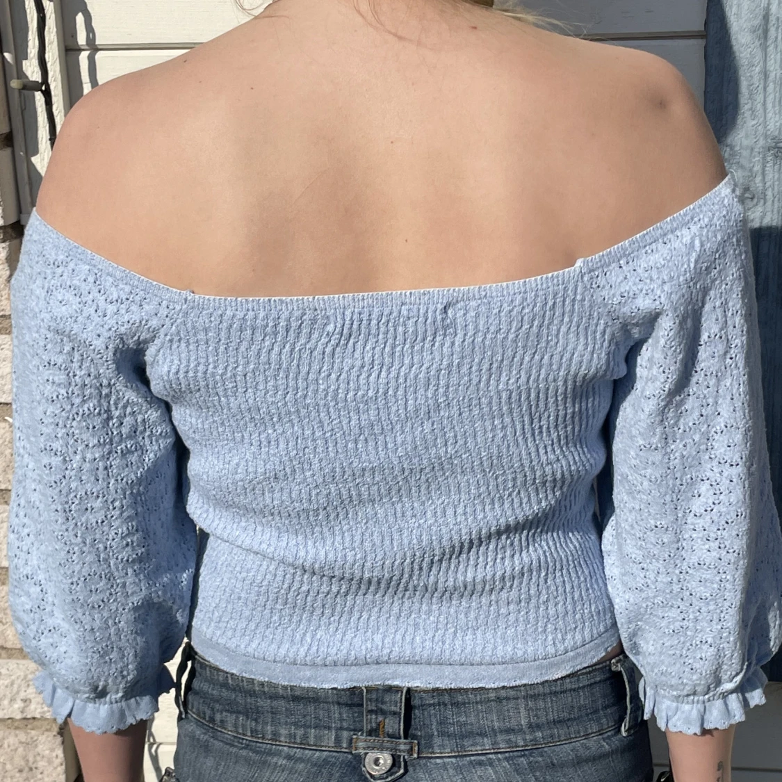 BLÅ STICKAD OFF SHOULDER  - 90