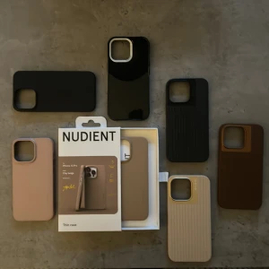 iPhone 13 Pro Nudient skal  - 7 st Nudient skal - nypris för allt 2550kr   Thin case MagSafe  Ink black-använt skick  Dusty pink-helt ny, oanvänt  Clay beige-helt ny, oanvänt  Bold case  Chestnut brown-helt ny, använt 1 gång  Linen beige-helt ny, oanvänt  Charcoal black-använt skick  
