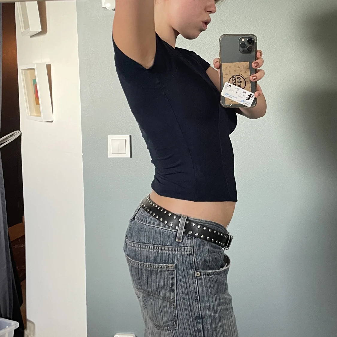 Blå tajt t-shirt  - 91