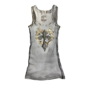 Cross tank top - Linne med gulddetaljer. Kontakta vid intresse!