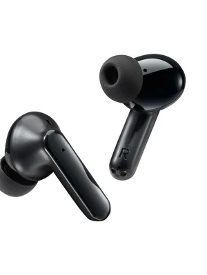Svarta trådlösa in-ear hörlurar - Snygga svarta trådlösa in-ear hörlurar med stilren design och mjuka silikontoppar för bekväm passform. Perfekta för musik, poddar och samtal på språng. Laddas enkelt och kopplas snabbt till mobilen via bluetooth.