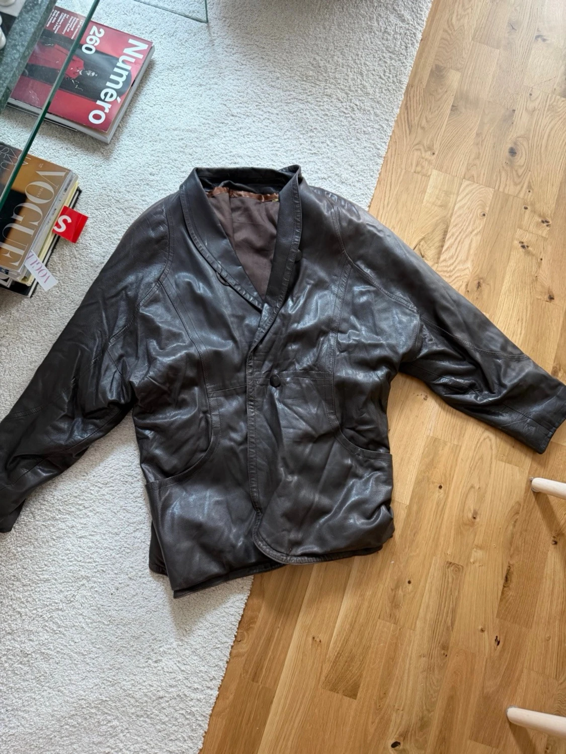 Mörkbrun oversized skinnjacka - 2