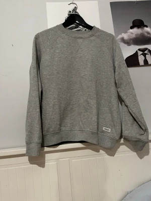 Grå basic sweatshirt - En enkel och stilren grå sweatshirt med rund hals och långa ärmar. Tröjan har ribbade muddar vid ärmslut och nederkant. Perfekt för en avslappnad look och passar till det mesta. Materialet känns mjukt och bekvämt.