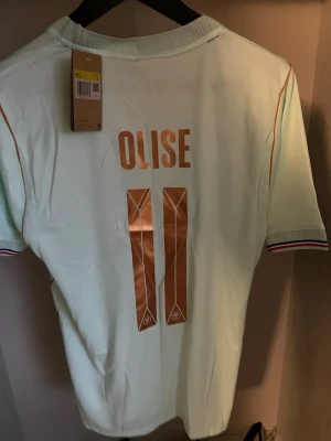 Frankrike fotbollströja Olise #11 - Snygg ljusblå fotbollströja från Nike med Frankrikes landslagsemblem och två stjärnor på bröstet. Tröjan har Olise och nummer 11 tryckt på ryggen samt orange detaljer längs sidorna och ärmsluten. Perfekt för match eller träning.