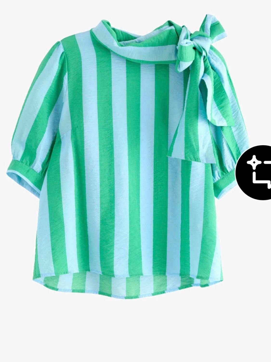 Grön- och blårandig blus med knyt - 4