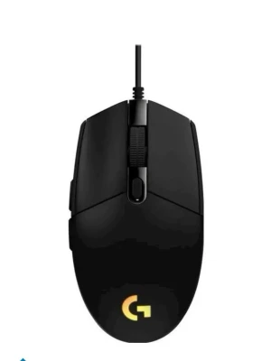 Logitech g203 gaming mus - Säljer en svart gamingmus från Logitech med sladd och RGB-belysning längs sidorna och loggan. Logitech g203 har en ergonomisk form, två sidoknappar och ett scrollhjul. Perfekt för gaming eller arbete vid datorn.