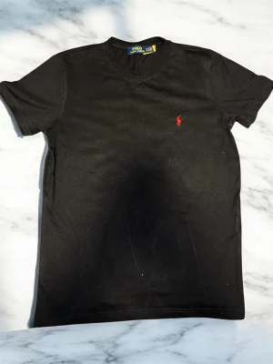 Svart t-shirt från Polo Ralph Lauren - Svart t-shirt från Polo Ralph Lauren med klassisk passform och korta ärmar. T-shirten har en liten röd broderad logga på bröstet och är tillverkad i mjuk bomull. Perfekt till jeans eller shorts. Den är använd några fåtal gånger men har inga tecken på användning 👍 priset är ej hugget i sten så kom med bud🤝