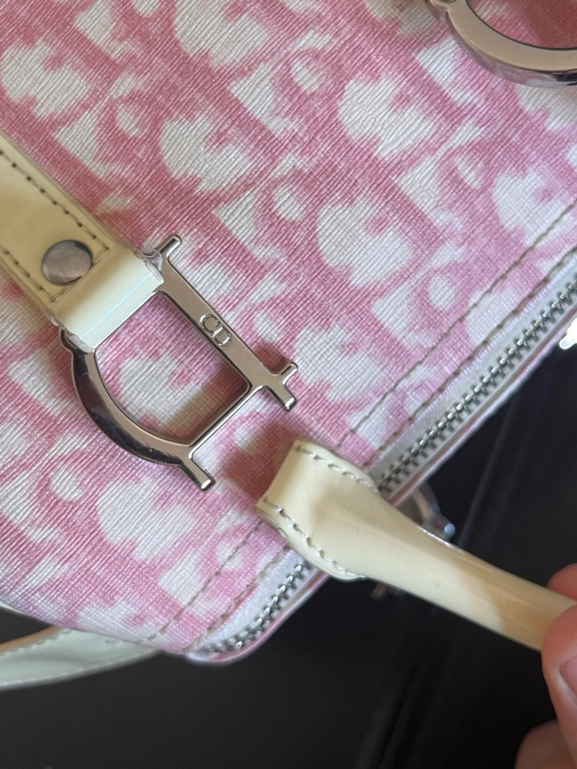 Rosa och beige monogram handväska - 3