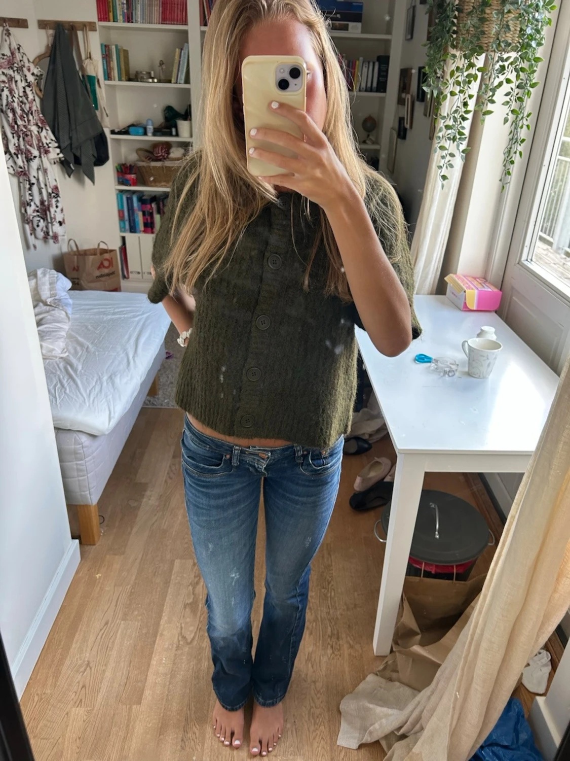 Lågmidjade blå boot cut jeans - 3