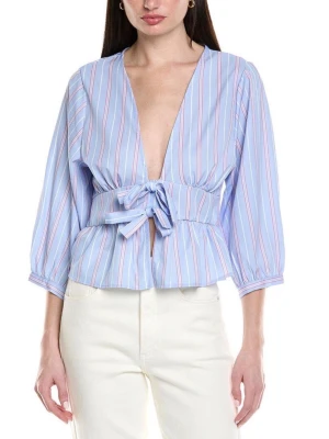 Zara blå- och rosarandig omlottblus - Trendig blus från Zara med ljusblå och rosa ränder, djup v-ringning och knyt framtill i midjan. Säljer för 150kr💘💘
