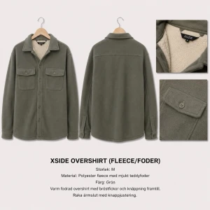 Grön fleece overshirt med teddyfoder - Säljer en grön overshirt i mjuk fleece med varmt teddyfoder. Skjortan har två bröstfickor med lock, knäppning framtill och raka ärmslut med knappjustering. Perfekt lager på lager-plagg för kyliga dagar.
