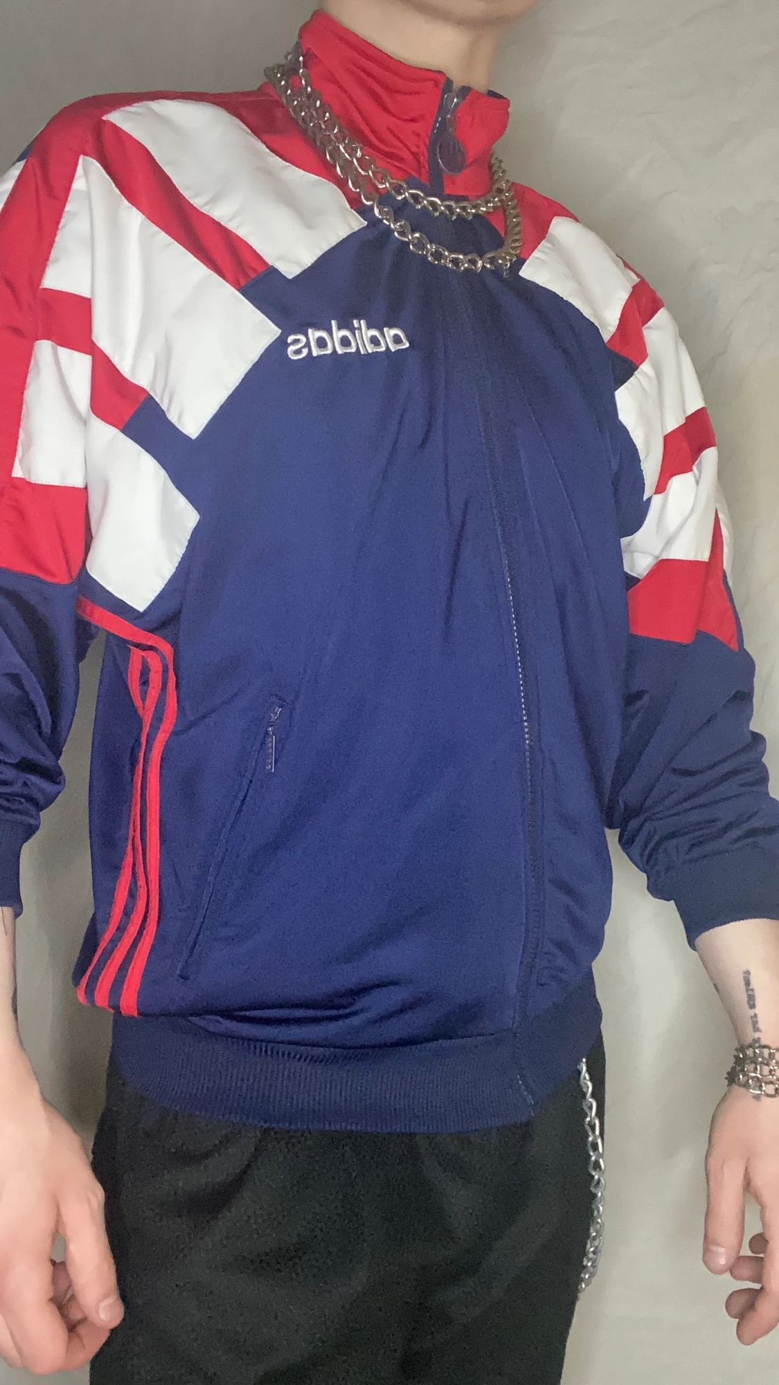 Vintage adidas jacka blå vit röd 