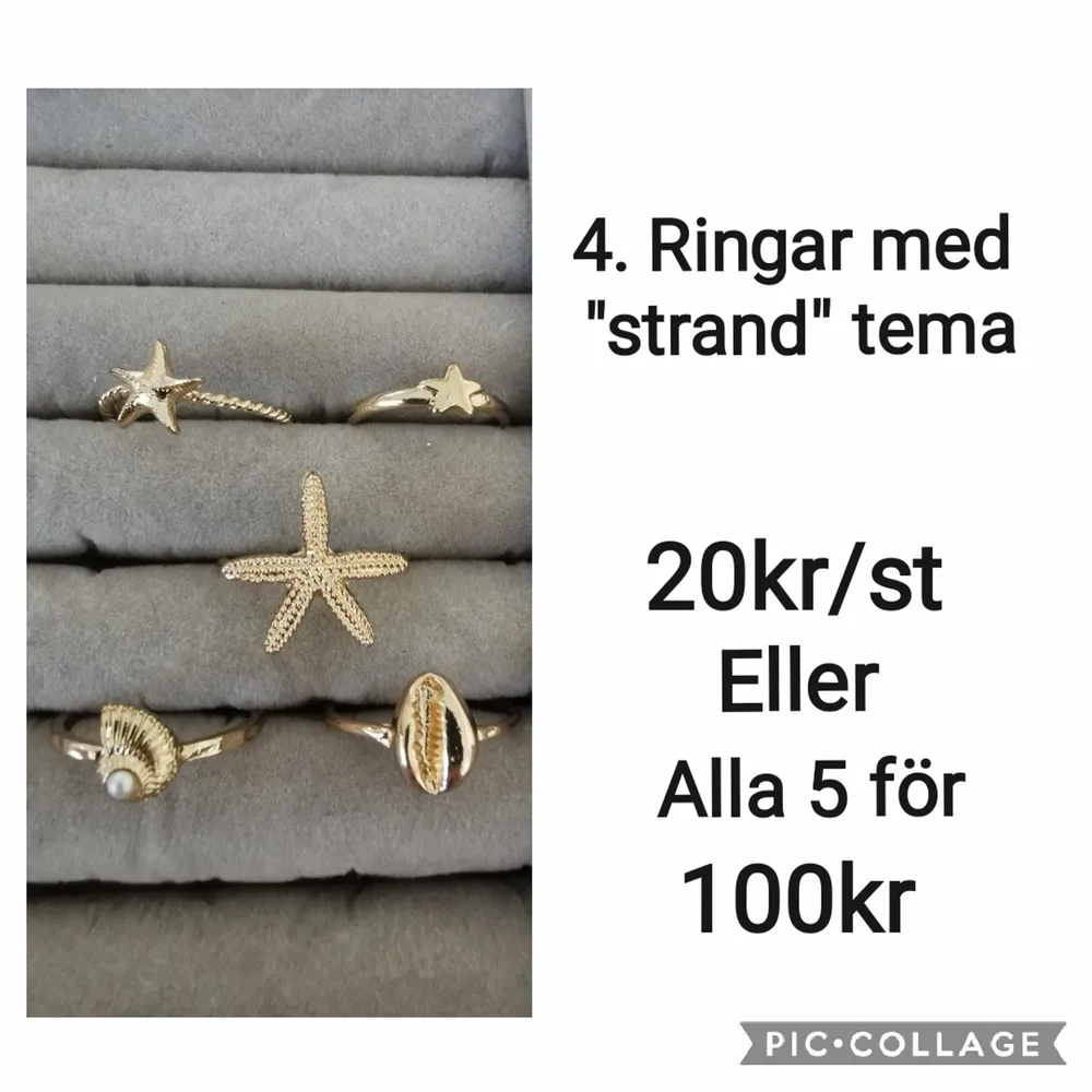 Massa olika ringar. Priset står på varje bild. Skriv vilken ni är intresserad av. Skickar gärna men du står för portot o jag tar 2 kr för emballage. Det går ett par ringar på ett frimärke. Så blir 14kr i porto avgift. . Accessoarer.